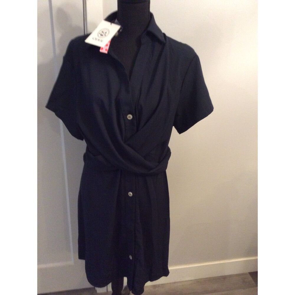 NWT New Cider Navy Button Front Dress Faux Wrap Front size 0XL Plus
